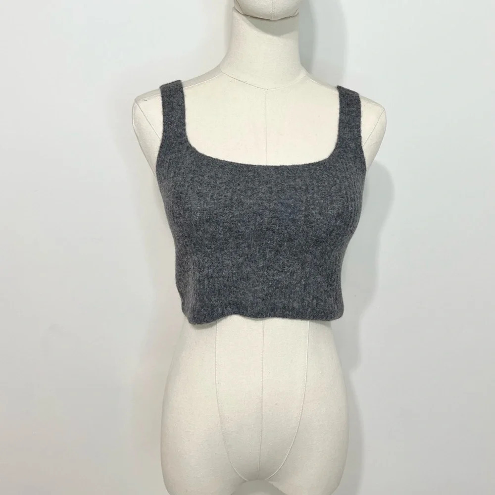 Everlane Grey The Cozy Stretch Crop Tank Wool Yak Hair Y2K Style